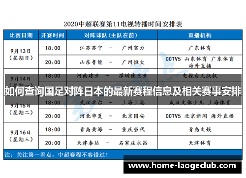 如何查询国足对阵日本的最新赛程信息及相关赛事安排